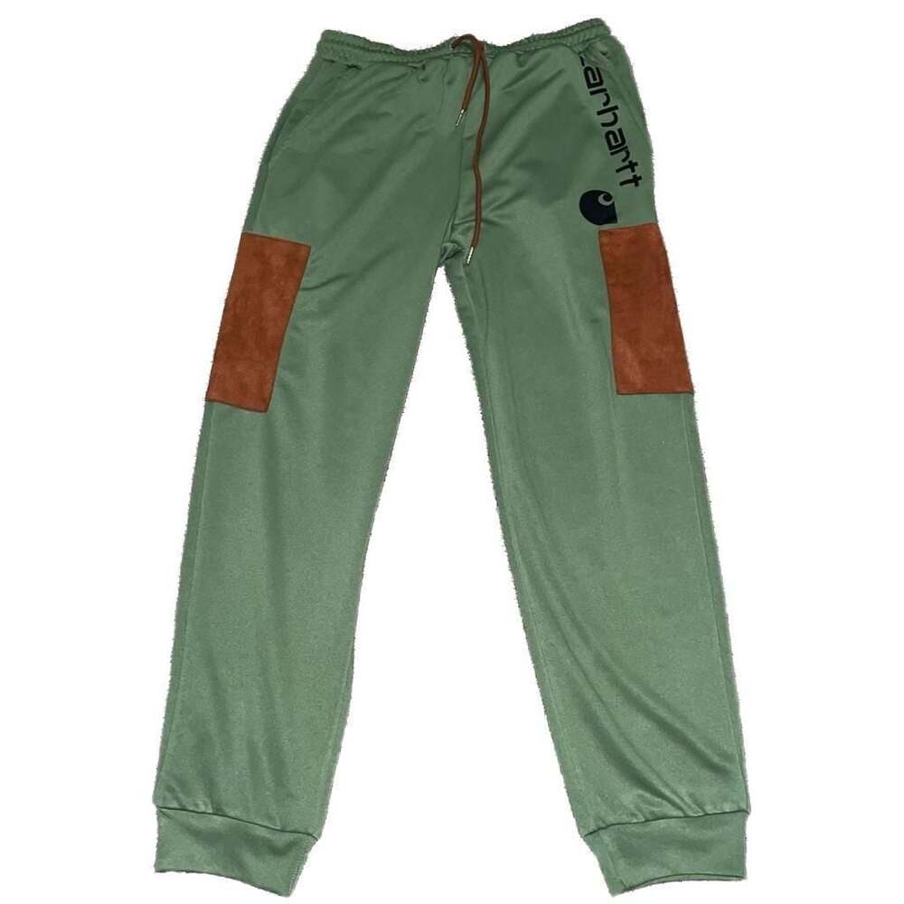Carhartt Green Jogger Sweatpants with Brown Suede-Like Patches
